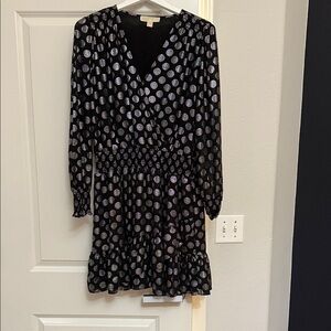 Michael Kors Black and Silver Polka Dot Mini Dress